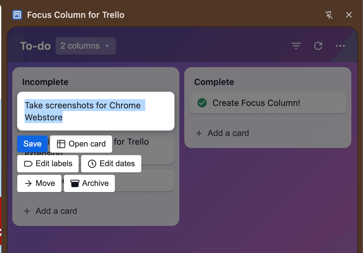 Focus Column for Trello - Screenshot 3