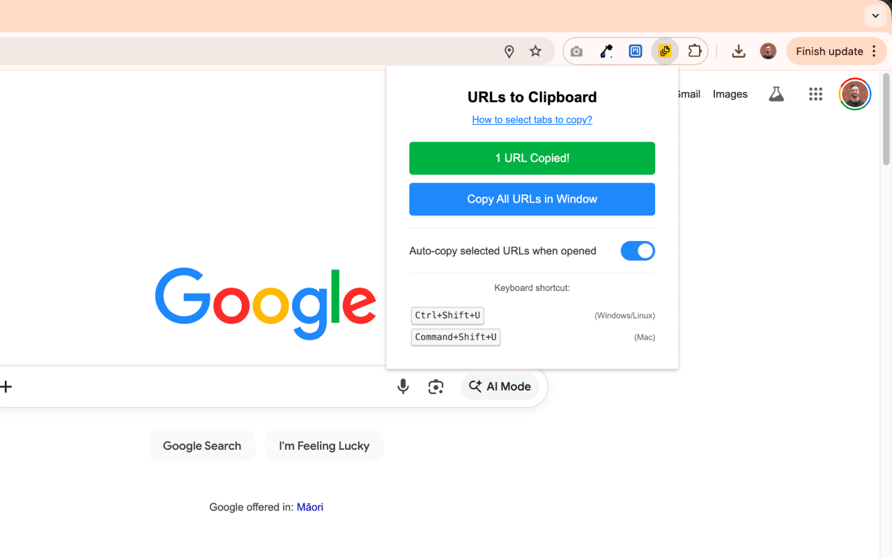 URLs to Clipboard screenshot